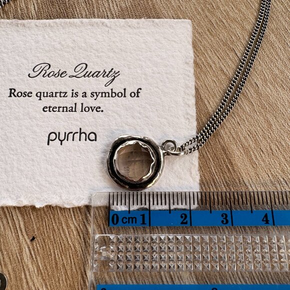 PYRRHA Rose Quartz Faceted Stone Talisman Stirling Silver Necklace - Picture 2 of 4